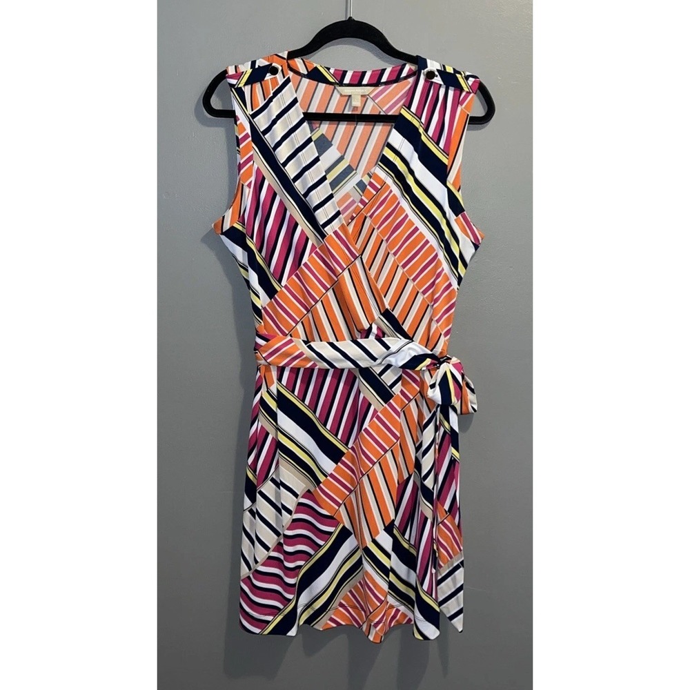 Banana Republic Belted Geometric Print Surplice Dress Womens L Stretch